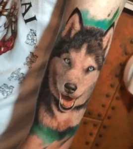 dog portrait tattoo düsseldorf body upgrade husky color farbe